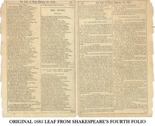 Item #311057 King Henry Fifth Original Leaf from Fourth Folio, 1685. William Shakespeare