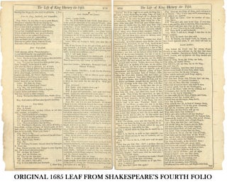 Item #311060 King Henry Fifth Original Leaf from Fourth Folio, 1685. William Shakespeare