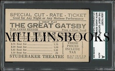 Item #311186 Ticket to The Great Gatsby on Broadway, 1926. F. Scott Fitzgerald.